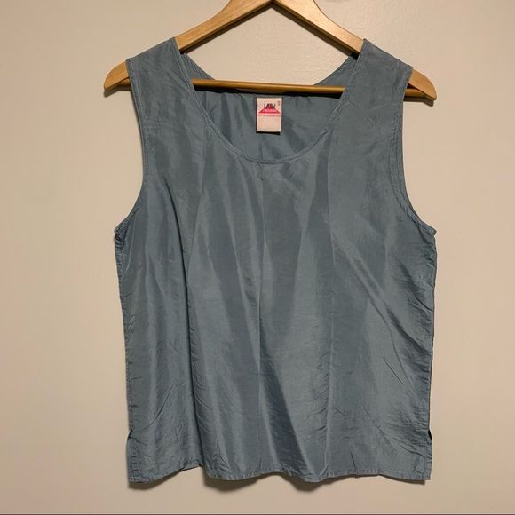 Vintage Tops - Vintage silk top baby blue sleeveless blouse with round neckline size medium